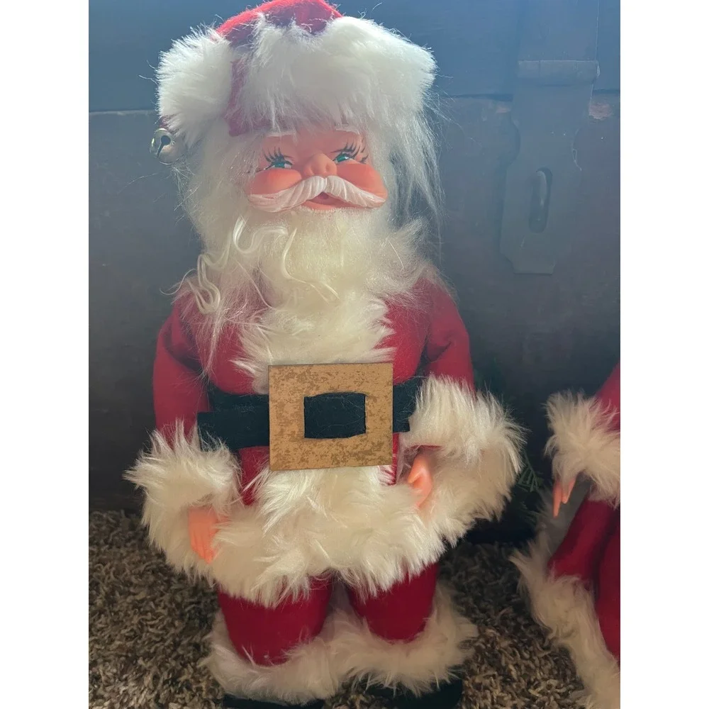 Vintage Santa and Mrs Claus Christmas Figurines Mid Century Rubber Face Set 11in